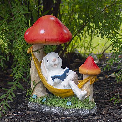11.75" White Bunny in Hammock Outside Garden Statue