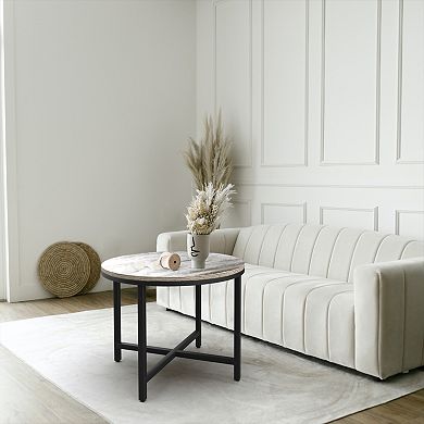 24 inches Faux Marble Round Coffee Table with Metal X-Base