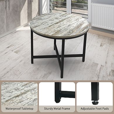 24 inches Faux Marble Round Coffee Table with Metal X-Base