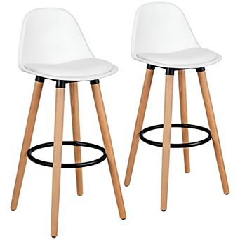 2 pc Modern Bar Chairs Mid Back Curved Support Round PU Cushioned Seat for Kitchen Counter