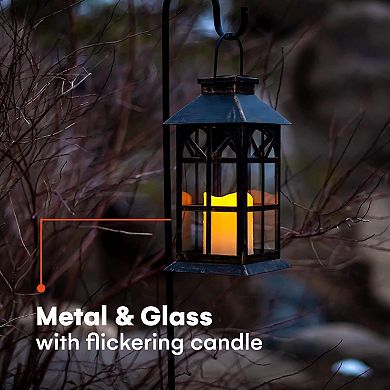 Outdoor Hanging Solar Lanterns with Flickering Candle LED and Retro Ornate Design