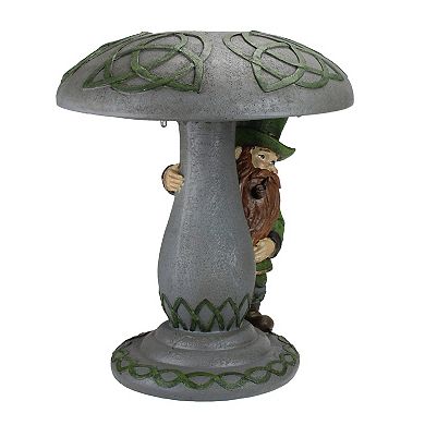 12.25" Gray and Green LED Solar Leprechaun Standing Under Mushroom Statue