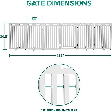 Freestanding Dog Gates, 6-Panels Gate for Dogs with Walkthrough Door - White