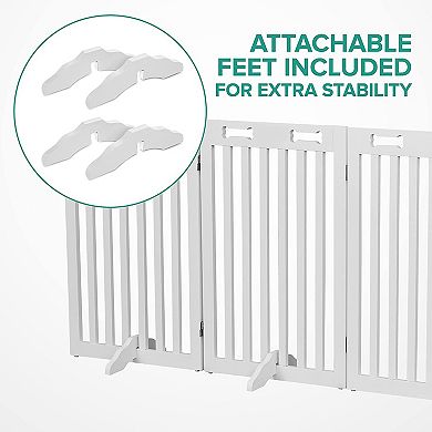 Freestanding Dog Gates, 6-Panels Gate for Dogs with Walkthrough Door - White