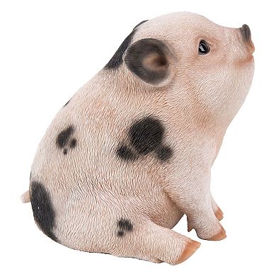 5.50" Pink with Black Spots Chubby Piglet Sitting Outdoor Garden Figurine