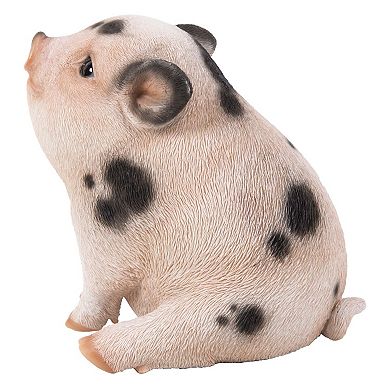 5.50" Pink with Black Spots Chubby Piglet Sitting Outdoor Garden Figurine