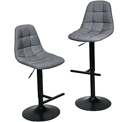 2 Pieces Adjustable Bar Stools Swivel Counter Height Linen Chairs
