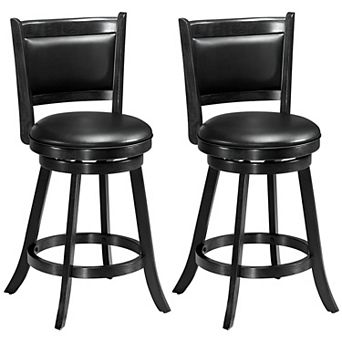 2 pc Swivel Bar Stools Rubber Wood Frame 360 Degree Rotation Cushioned Seat with Backrest Home Bar