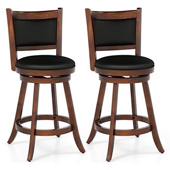 2 pc Swivel Bar Stools Rubber Wood Frame 360 Degree Rotation Cushioned Seat with Backrest Home Bar