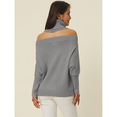Turtleneck Dropped Shoulder Batwing Sleeve Sweater
