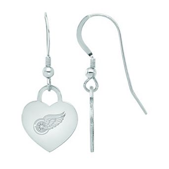 LogoArt Sterling Silver Detroit Red Wings Heart Drop Earrings