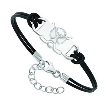 LogoArt Sterling Silver Buffalo Sabres Black Leather Bracelet