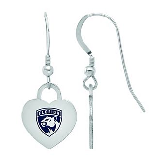 LogoArt Sterling Silver Enamel Florida Panthers Heart Drop Earrings