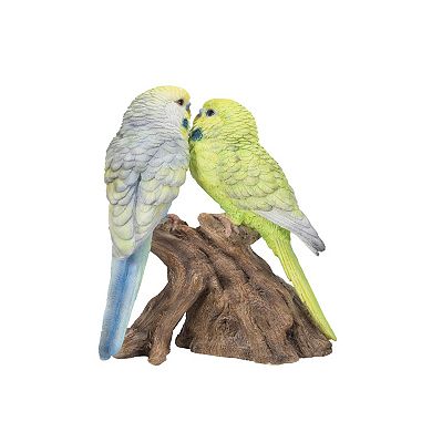 6.75" Green and Blue Unique Motion Activated Singing Couple Budgerigar Standing on Stump Figurine