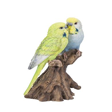 6.75" Green and Blue Unique Motion Activated Singing Couple Budgerigar Standing on Stump Figurine