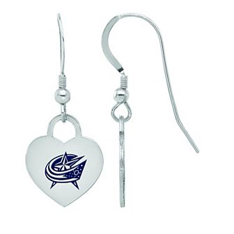 LogoArt Sterling Silver Enamel Columbus Blue Jackets Heart Drop Earrings