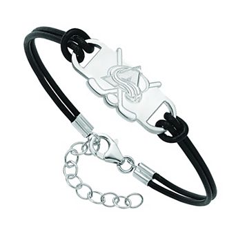 LogoArt Sterling Silver Colorado Avalanche Black Leather Bracelet