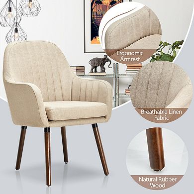 Set Of 2 Fabric Upholstered Accent Chairs With Wooden Legs