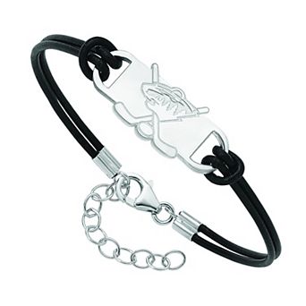 LogoArt Sterling Silver Minnesota Wild Black Leather Bracelet