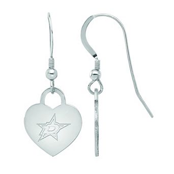 LogoArt Sterling Silver Dallas Stars Heart Drop Earrings
