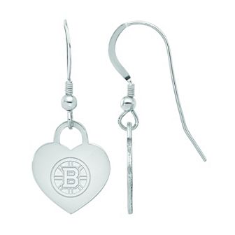 LogoArt Sterling Silver Boston Bruins Heart Drop Earrings