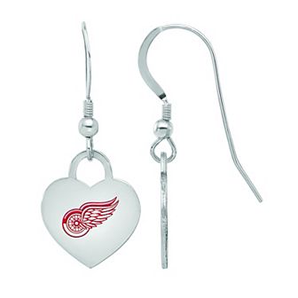 LogoArt Sterling Silver Enamel Detroit Red Wings Heart Drop Earrings