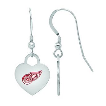 LogoArt Sterling Silver Enamel Detroit Red Wings Heart Drop Earrings