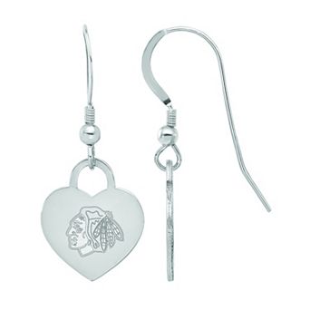 LogoArt Sterling Silver Chicago Blackhawks Heart Drop Earrings