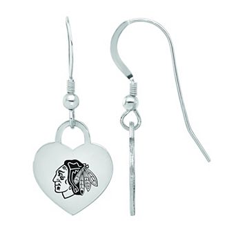 LogoArt Sterling Silver Enamel Chicago Blackhawks Heart Drop Earrings