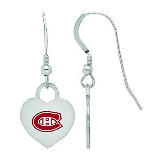 LogoArt Sterling Silver Enamel Montreal Canadiens Heart Drop Earrings