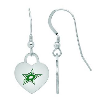LogoArt Sterling Silver Enamel Dallas Stars Heart Drop Earrings