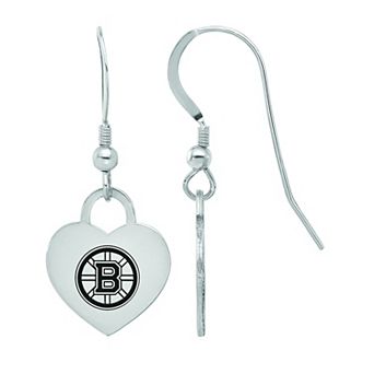 LogoArt Sterling Silver Enamel Boston Bruins Heart Drop Earrings