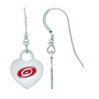 LogoArt Sterling Silver Enamel Carolina Hurricanes Heart Drop Earrings
