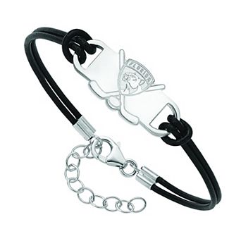 LogoArt Sterling Silver Florida Panthers Black Leather Bracelet