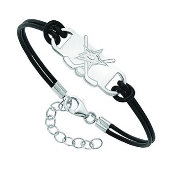 LogoArt Sterling Silver Dallas Stars Black Leather Bracelet