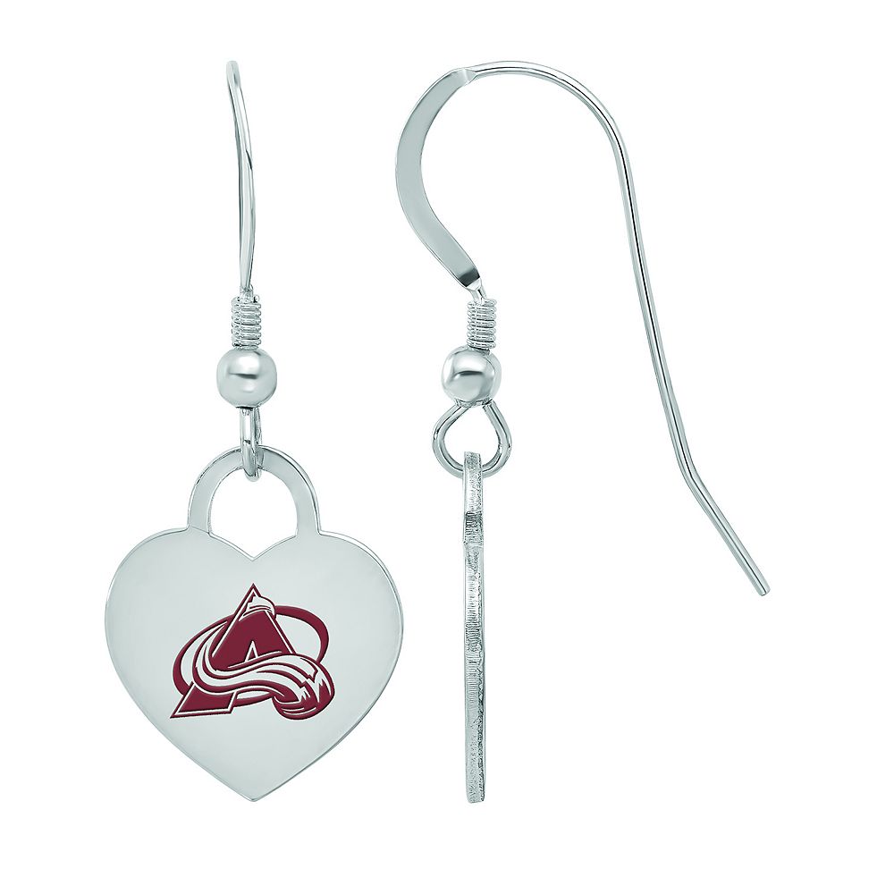 LogoArt Sterling Silver Enamel Colorado Avalanche Heart Drop Earrings