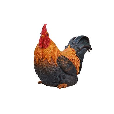24" Brown and Orange Squatting Rooster Statue
