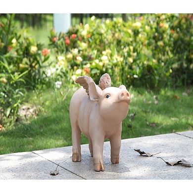12.5" Pink Pig with Wings Outdoor Garden Statue