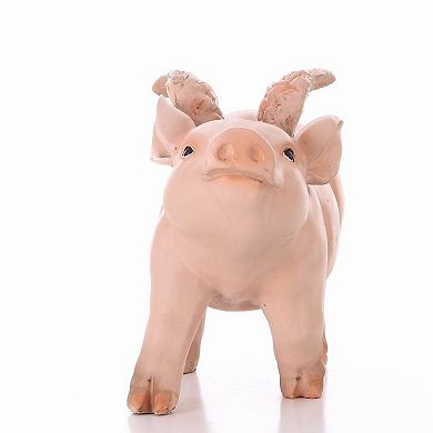 12.5" Pink Pig with Wings Outdoor Garden Statue