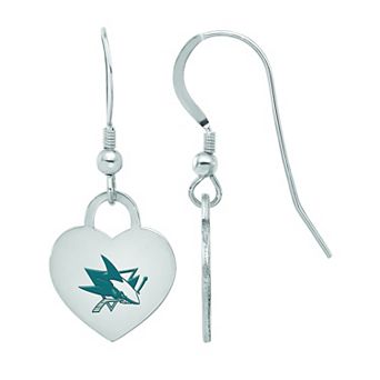 LogoArt Sterling Silver Enamel San Jose Sharks Heart Drop Earrings
