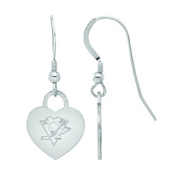 LogoArt Sterling Silver Pittsburgh Penguins Heart Drop Earrings