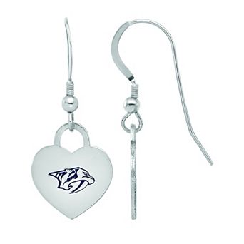 LogoArt Sterling Silver Enamel Nashville Predators Heart Drop Earrings