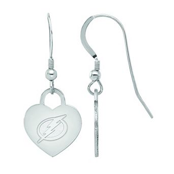 LogoArt Sterling Silver Tampa Bay Lightning Heart Drop Earrings