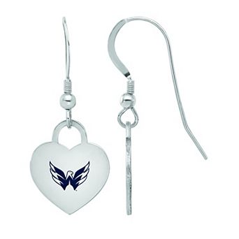 LogoArt Sterling Silver Enamel Washington Capitals Heart Drop Earrings