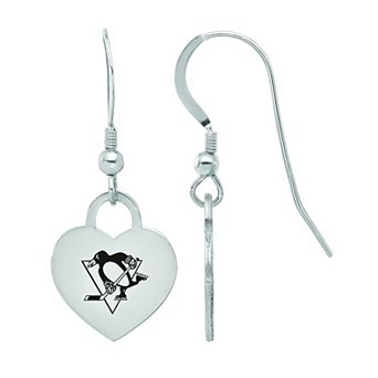 LogoArt Sterling Silver Enamel Pittsburgh Penguins Heart Drop Earrings
