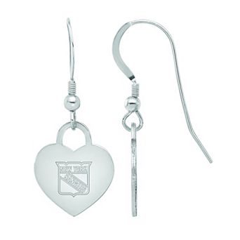 LogoArt Sterling Silver New York Rangers Heart Drop Earrings