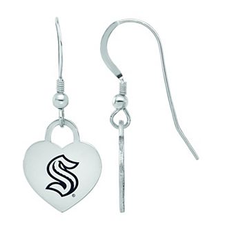 LogoArt Sterling Silver Enamel Seattle Kraken Heart Drop Earrings