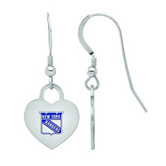 LogoArt Sterling Silver Enamel New York Rangers Heart Drop Earrings
