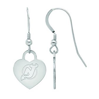 LogoArt Sterling Silver New Jersey Devils Heart Drop Earrings