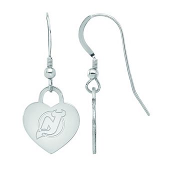 LogoArt Sterling Silver New Jersey Devils Heart Drop Earrings